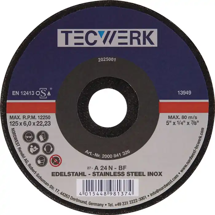 Zertifiziert Schruppscheibe INOX D115xS6mm gekr.INOX Bohr.22,23mm TECWERK VE: 10 Stück