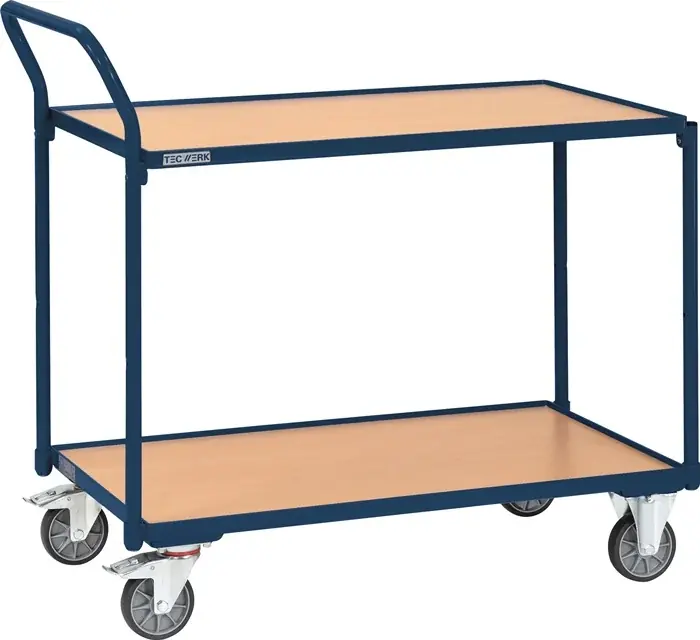 Jetzt Kaufen Tischwagen 2 Ladeflächen L850xB500mm saphirblau Trgf.300kg Bügel senkr.TECWERK