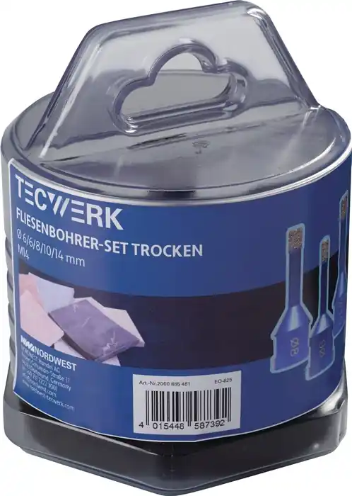 Diamant-Fliesenbohrer SET SANITÄR D.6 mm/6 mm/8 mm/10 mm/14mm L.63,5mm 5-tlg.TW Schnäppchen