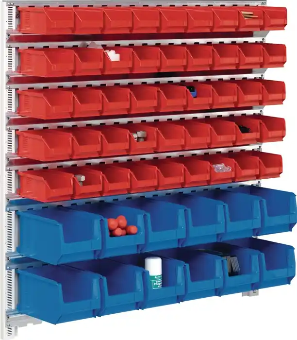 Sichtlagerkastenset H1000xB1010xT255mm STA verz.m.Kästen45xMK5 rot,12xMK4 blau Rabatt