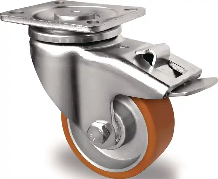 Bestseller Lenkrolle D.80mm Trgf.180kg m.Festst.PU Platte L100xB85mm Rl.braun TECWERK
