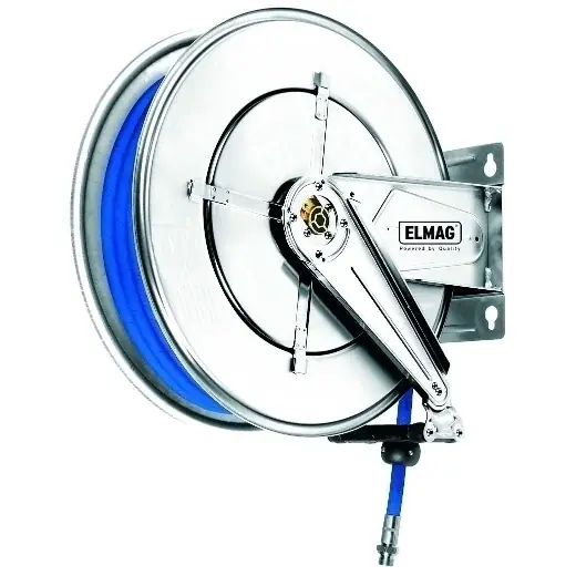 Billig ELMAG INDUSTRIE Schlauchaufroller Edelstahl "433/12" - für Druckluft u. Wasser 70°C, 15 m, 1/2"