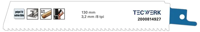 Neu Im Sortiment Säbelsägeblatt L.150mm B.25mm TPI 8 3,2mm Karte a 1 St.TECWERK