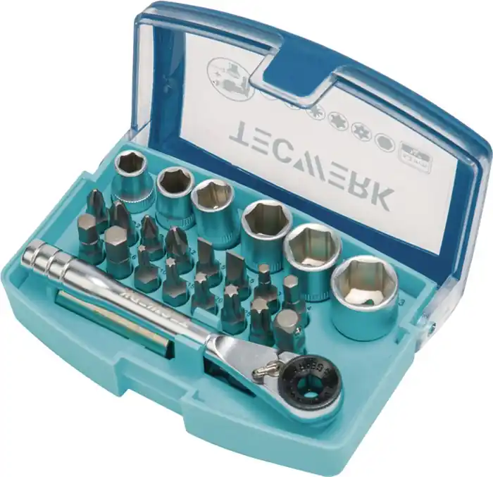Begrenztes Angebot Bit-/Steckschlüsselset 24-tlg.Schlitz/PH/PZD/T/Knarre/6 Nüsse TECWERK