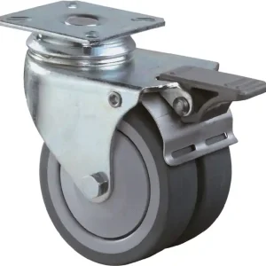 Billig Doppel-Lenkrolle m.Festst.75mm 80kg m.Festst.Gum.grau 77x67mm BS ROLLEN