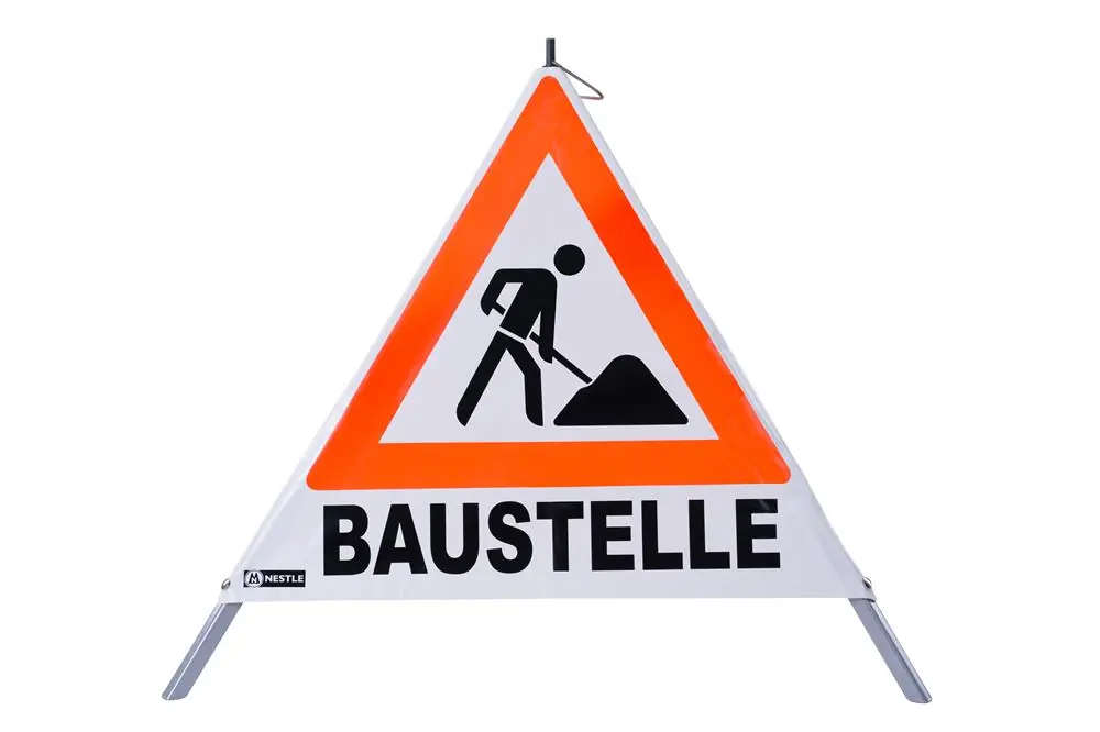 NESTLE Warnpyramide 70 cm, ohne Federzahn, Symbol Baustelle, Text nach Wahl Knallerangebot