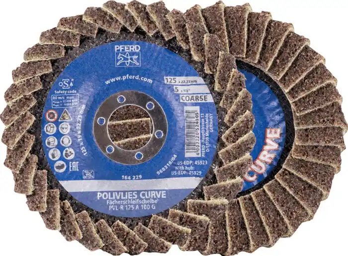 Preis Gesenkt Fächerscheibe POLIVLIES-CURVE PVL-R D.125mm K.100 Korund A PFERD TOOLS VE: 5 Stück