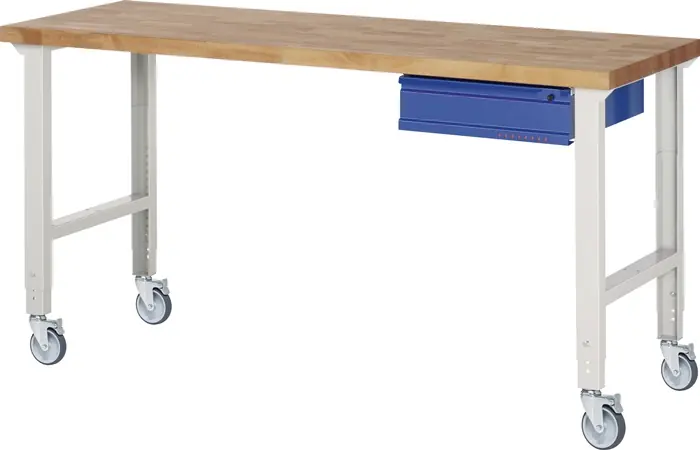 Schnäppchen Werkbank B2000xT700xH950-1000mm Buche massiv lichtgrau/blau 1Schubl.TECWERK