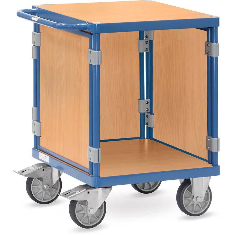 fetra Dreiwand-Tischwagen pulverbeschichtet blau RAL 5007 TPE-Bereifung - Nutzfläche 600 x 600 mm Neuheit
