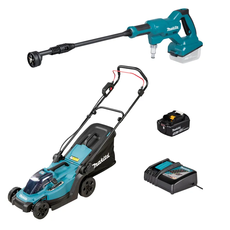 Versand Am Gleichen Tag Makita 18V Akku-Kombo-Kit DLM330Z Rasenmäher + DHW180Z Druckreiniger inkl. 5Ah Akku & Ladegerät