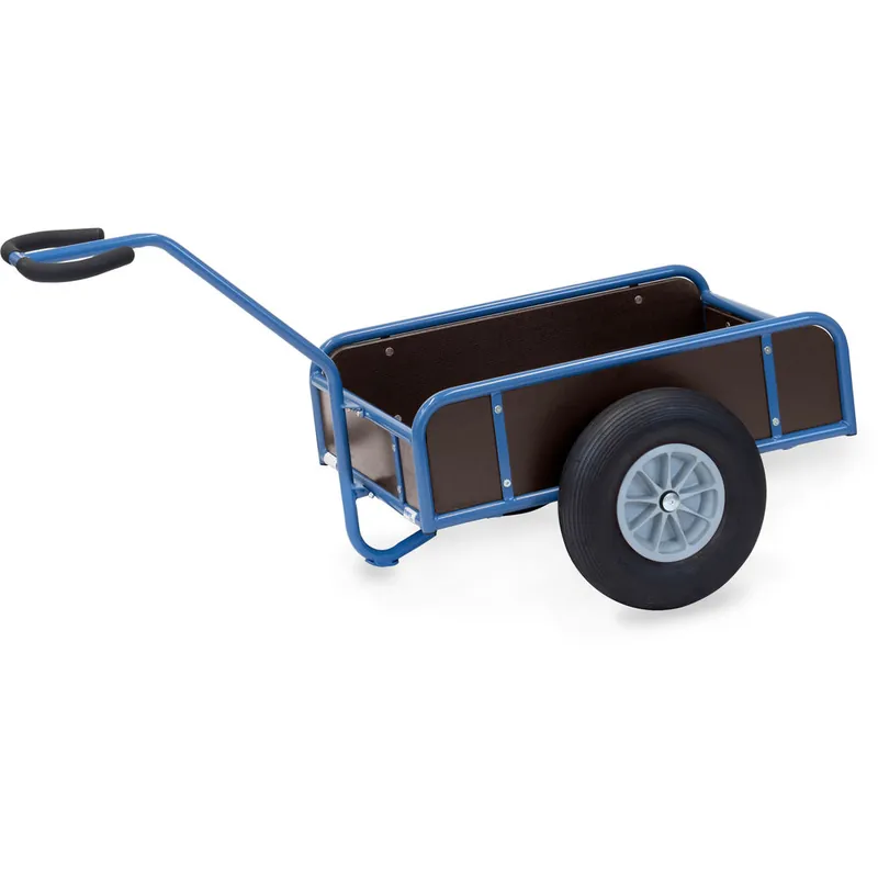 Highlight fetra Handwagen pulverbeschichtet brillantblau RAL 5007 mit 4 Wänden PU-Bereifung