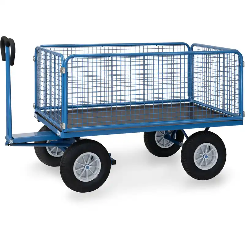 Direktkauf fetra Handpritschenwagen pulverbesichtet blau RAL-5007 mit Drahtgitterwänden 600 mm hoch