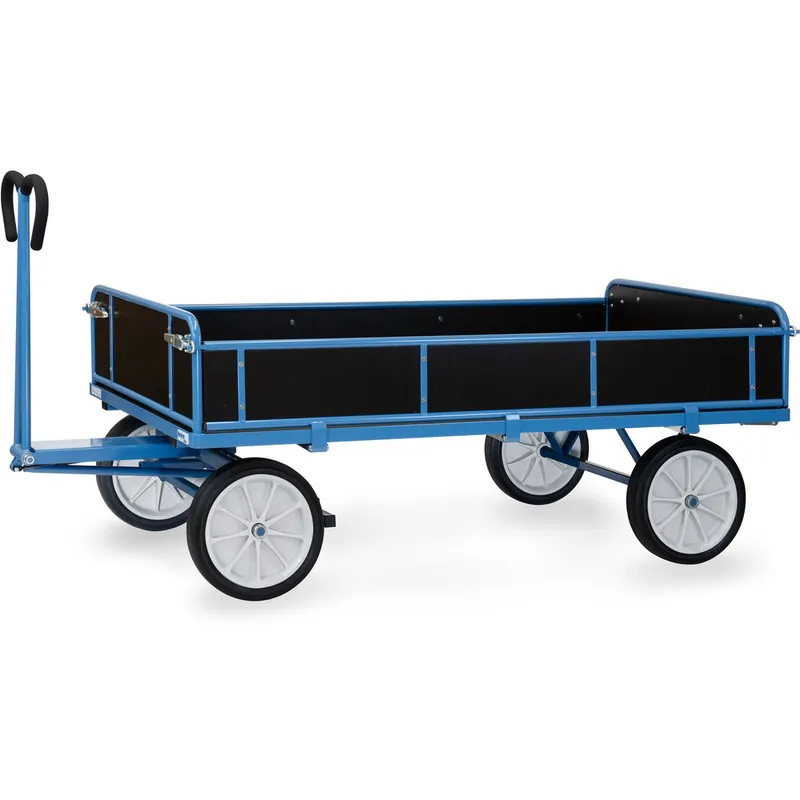 fetra Handpritschenwagen pulverbesichtet blau RAL-5007 3 Bordwände abklappbar Geprüft