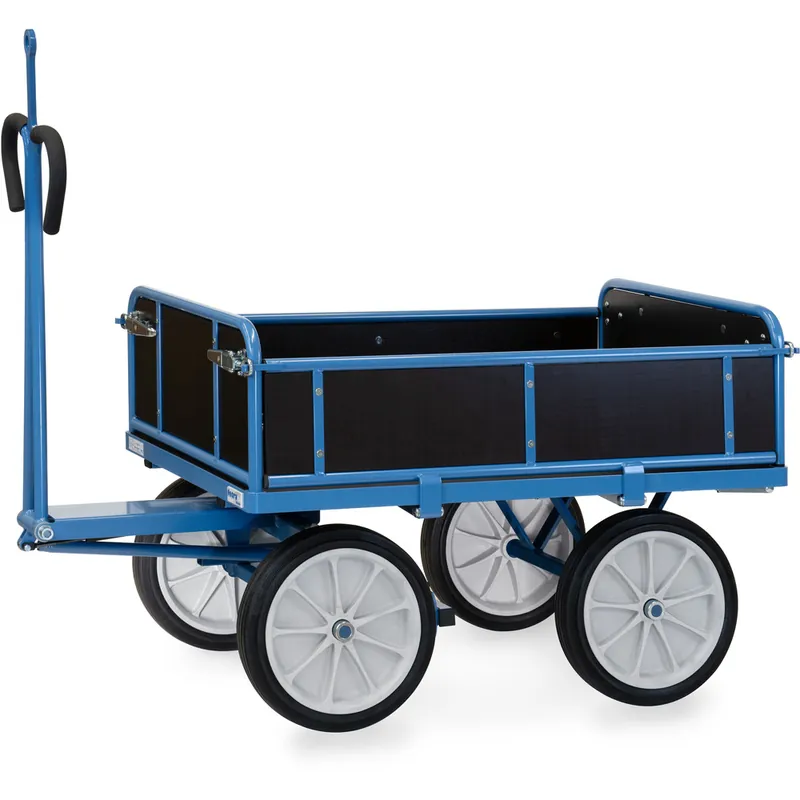 Kracherpreis fetra Handpritschenwagen pulverbeschichtet blau RAL 5007 3 Bordwände abklappbar mit Zugöse