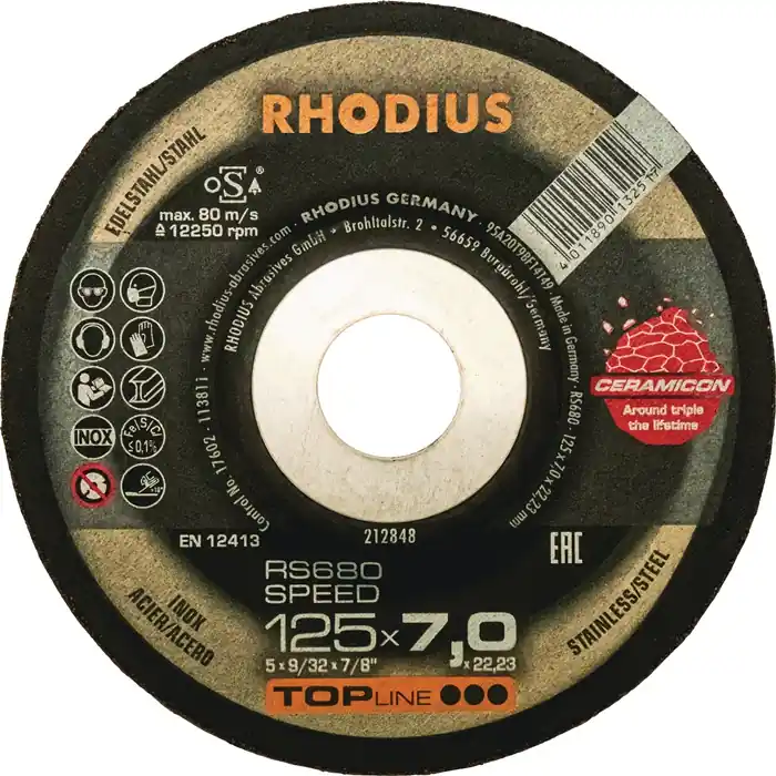 Aktuell Schruppscheibe RS 680 SPEED D125xS7mm gekr.Bohr.22,23mm RHODIUS VE: 25 Stück
