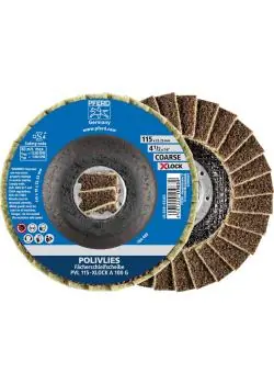Schneller Versand PFERD POLIVLIES-Fächerscheibe PVL - Korund - Außen-ø 115 und 125 mm - Aufspannsystem-X-LOCK (22,23) - Korngröße 100 G bis 240 F - VE 5 Stück - Preis per VE