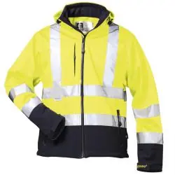 Warnschutz Softshell Jacke "Liam" - Gr. S bis XXXL - gelb/marine - EN ISO 20471 Kl. 3 - 100% PES - Fleece-Futter - hoch abriebfest - abnehmbare Kapuze Begrenztes Angebot