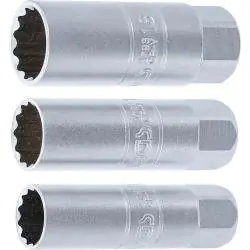 Neuheit Zündkerzen-Einsatz-Satz Zwölfkant - 3-teilig - Antrieb Innenvierkant 10 mm (3/8 ") - Schlüsselweite 14 - 16 - 18 mm